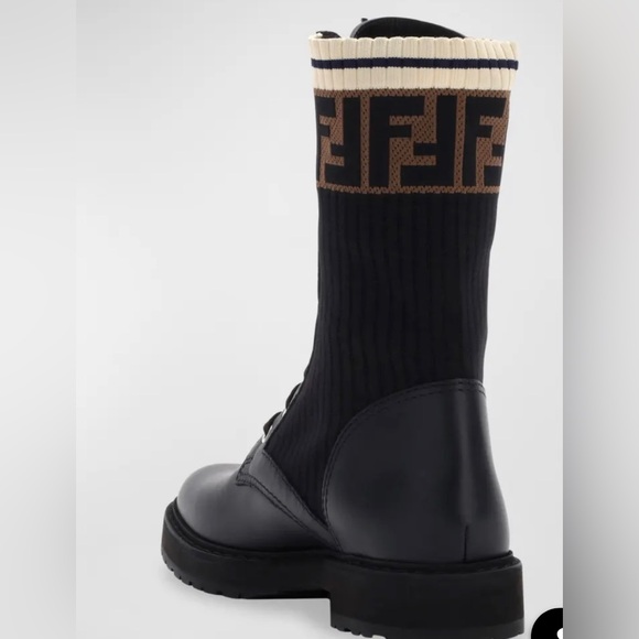 Fendi Black Leather Combat Boots with FF Cuff Size 38  fendi rockoko boots - Picture 3 of 8